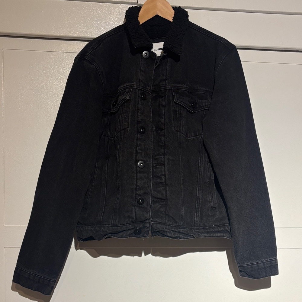 Fashion Nova Black Jean Jacket with Sherpa Collar